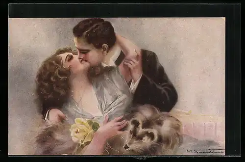 Künstler-AK M. Santino: Ein Liebespaar küsst sich innig