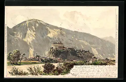 Künstler-AK Otto Strützel: Kufstein, Ortsansicht mit Bergpanorama