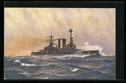 Künstler-AK Linienschiff Schlesien auf hoher See