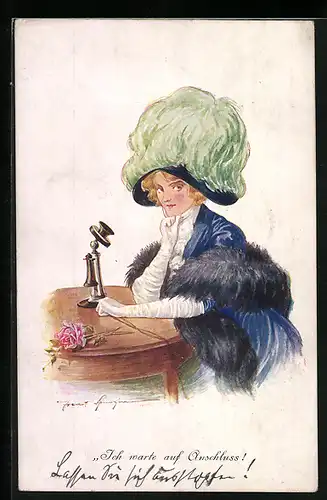 Künstler-AK Fred Spurgin: Ich warte auf Anschluss