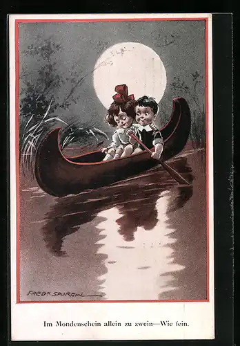 Künstler-AK Fred Spurgin: Im Mondenschein allein zu zwein - Wie fein