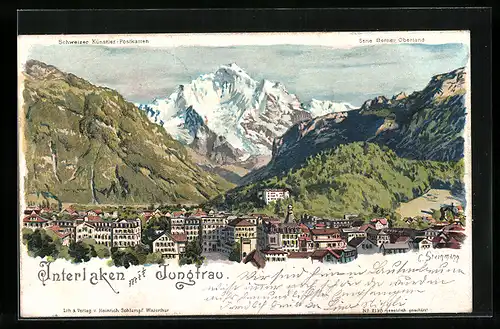 Künstler-AK C. Steinmann Nr. 2138: Interlaken, Ortsansicht mit Jungfrau