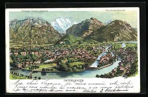 Künstler-AK C. Steinmann Nr. 2273: Interlaken, Totalansicht, Berner Oberland