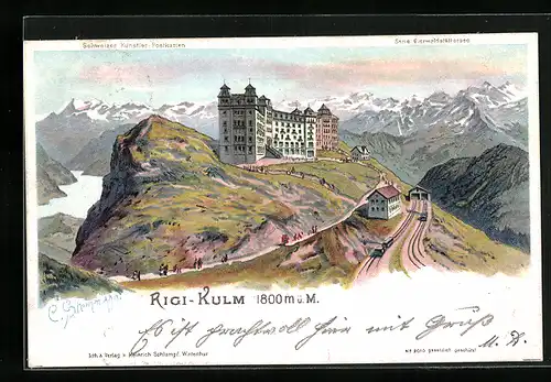 Künstler-AK C. Steinmann: Rigi-Kulm mit Bergbahn