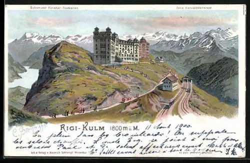Künstler-AK C. Steinmann: Rigi-Kulm mit Bergbahn
