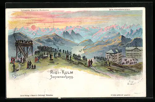 Künstler-AK C. Steinmann Nr. 2083: Rigi-Kulm, Panorama bei Sonnenaufgang