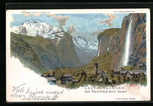 Künstler-AK C. Steinmann Nr. 2050: Lauterbrunnen mit Staubbach