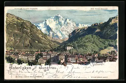 Künstler-AK C. Steinmann Nr. 2138 unsign.: Interlaken, Gesamtansicht mit Jungfrau