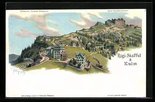 Künstler-AK C. Steinmann Nr. 2069: Rigi-Staffel, Hotel mit Rigi Kulm