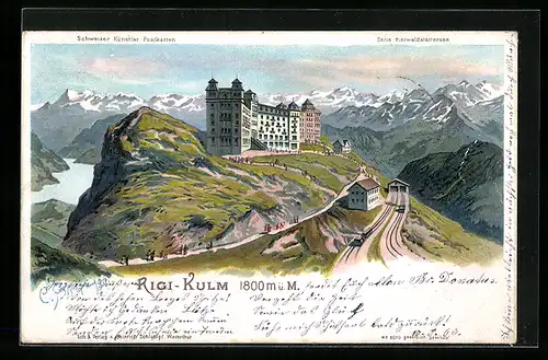 Künstler-AK C. Steinmann: Rigi-Kulm mit Bergbahn