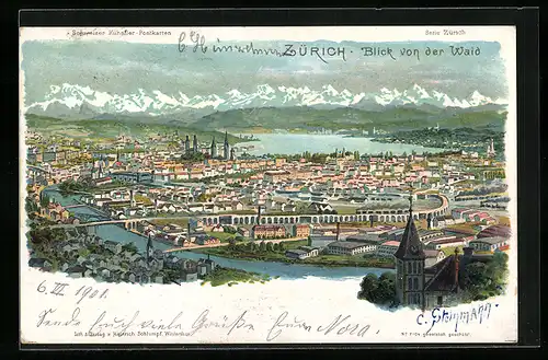 Künstler-AK C. Steinmann Nr. 2104: Zürich, Blick von der Waid
