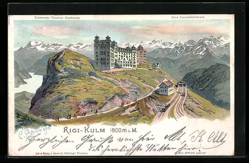 Künstler-Lithographie C. Steinmann: Rigi-Kulm, Panorama
