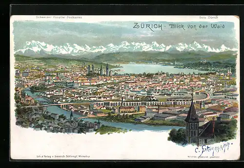 Künstler-AK C. Steinmann Nr. 2104: Zürich, Blick von der Waid