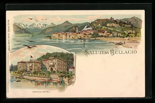 Lithographie Bellagio, Grand Hotel, Panorama