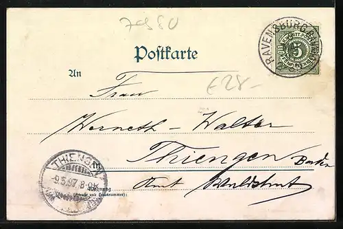 Lithographie Ravensburg, Teilansicht mit Turm