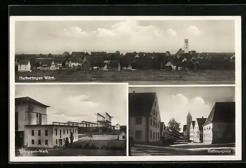 AK Herbertingen /Württ., Umspann-Werk, Rathausplatz, Ortsansicht