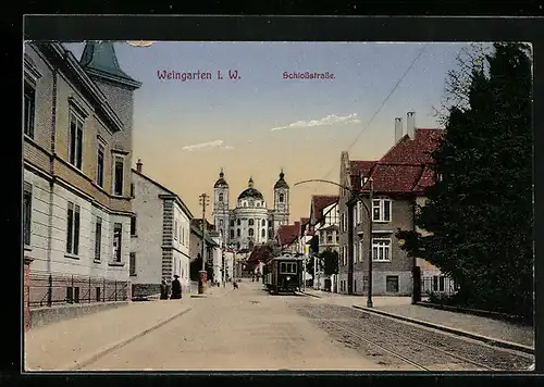 AK Weingarten i. W., Strassenbahn in der Schlossstrasse