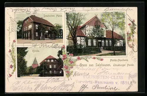 AK Salzhausen /Lüneburger Heide, Deutsches Haus, Haide-Apotheke, Kirche