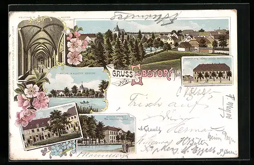 Lithographie Ebstorf i. Han., Hotel Altes Posthaus, Marktplatz, Kirche & Kloster