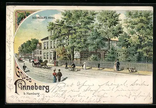 Lithographie Pinneberg b. Hamburg, Partie bei Schmüsers Hotel