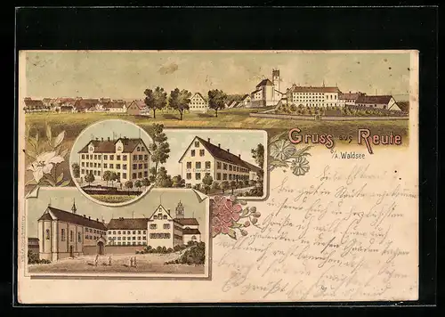 Lithographie Reute o. a. Waldsee, St. Joseph, Ortsansicht