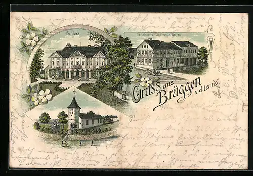 Lithographie Brüggen a. d. Leine, Gasthaus Wegener, Schloss