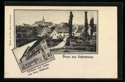 AK Tiefenbronn, Gasthaus zum Ochsen, Ortsansicht