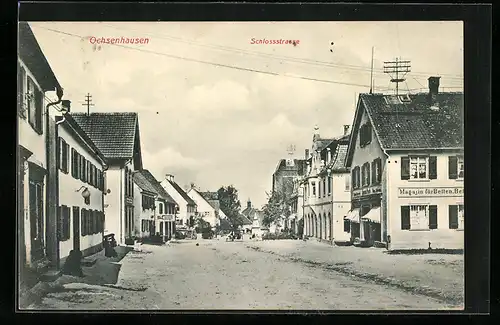 AK Ochsenhausen, Schlossstrasse mit Geschäften