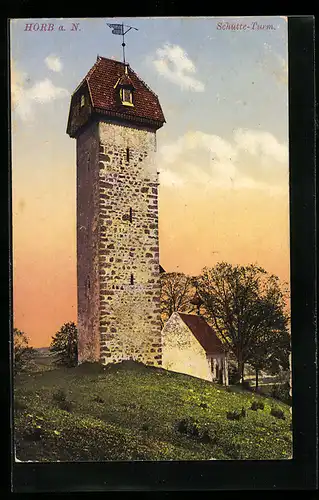AK Horb a. N., Der Schütte-Turm im Abendrot