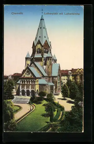 AK Chemnitz, Lutherplatz mit Lutherkirche