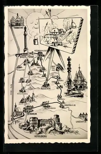 AK Neutsch /Odw. Landhaus Am Kleinen Wäldchen auf der Staffelei zwischen Darmstadt und Heidelberg