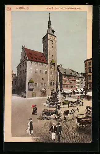AK Würzburg, Altes Rathaus mit Vierröhrenbrunnen