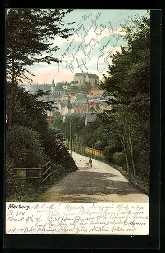 AK Marburg, Idyllischer Weg mit Blick auf die Stadt