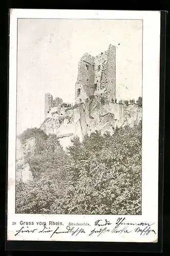 AK Drachenfels, Blick auf die Ruinen einer Burg