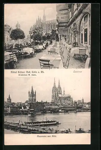 AK Köln, Terrasse des Hôtel Kölner Hof, Panorama mit Dom