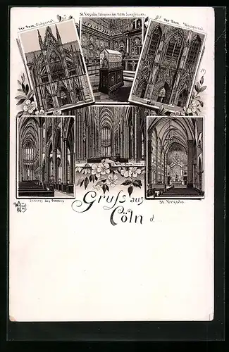 Lithographie Cöln, Der Dom, St. Ursula, Inneres des Domes