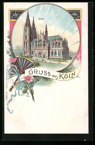 Lithographie Köln, Blick zum Dom