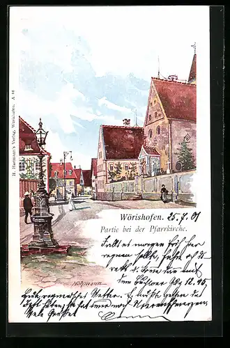Künstler-AK Wörishofen, Partie bei der Pfarrkirche