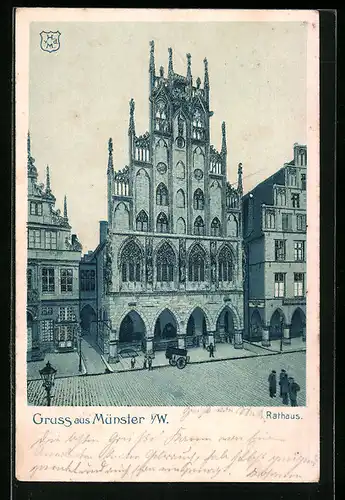 AK Münster, Strassenpartie am Rathaus