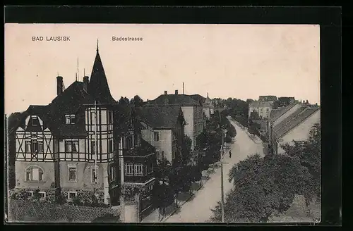 AK Bad Lausigk, Badestrasse aus der Vogelschau