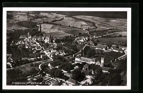 AK Bödigheim, Fliegeraufnahme mit Schloss und Kirche