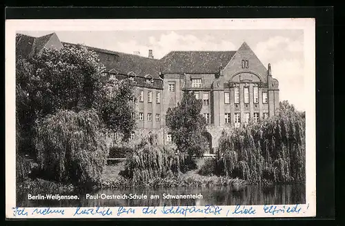 AK Berlin-Weissensee, Paul-Oestreich-Schule am Schwanenteich