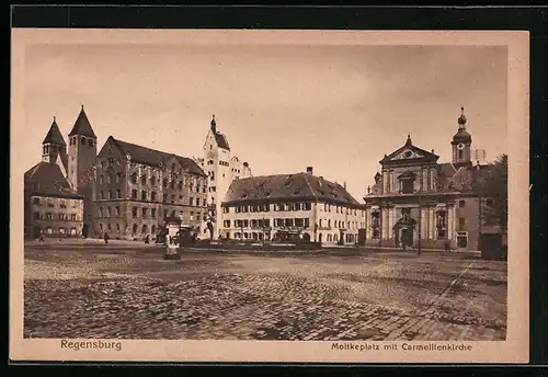 AK Regensburg, der Moltkeplatz mit der Carmelitenkirche