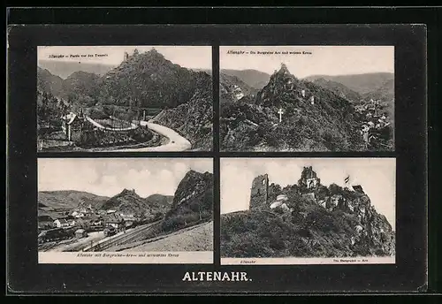 AK Altenahr, Burgruine Are und weisses Kreuz, Strassenpartie vor den Tunnels