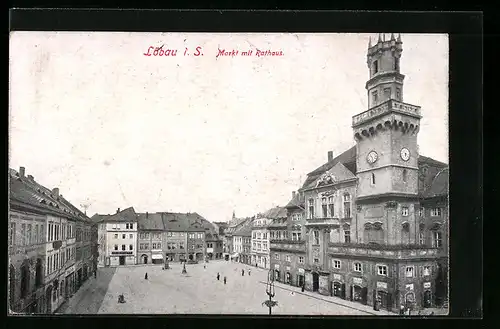 AK Löbau i. Sa., Markt mit Rathaus
