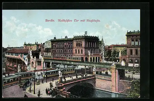 AK Berlin-Kreuzberg, Hallesches Tor mit Hochbahn, U-Bahn