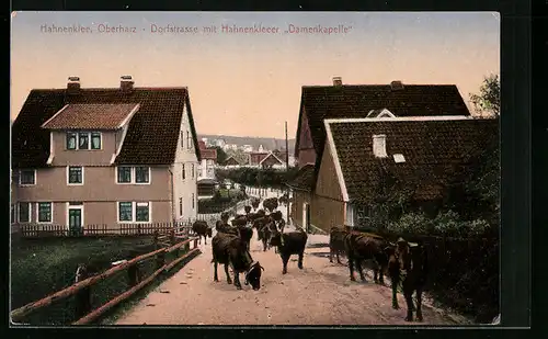 AK Hahnenklee /Oberharz, Dorfstrasse mit Hahnenkleeer Damenkapelle