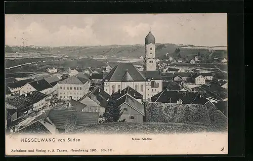 AK Nesselwang, Ortsansicht mit Neuer Kirche