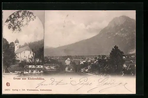 AK Kiefersfelden, Blick auf die Kirche, Panorama