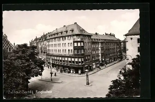 AK Zwickau /Sachs., Strassenpartie beim Ringkaffee